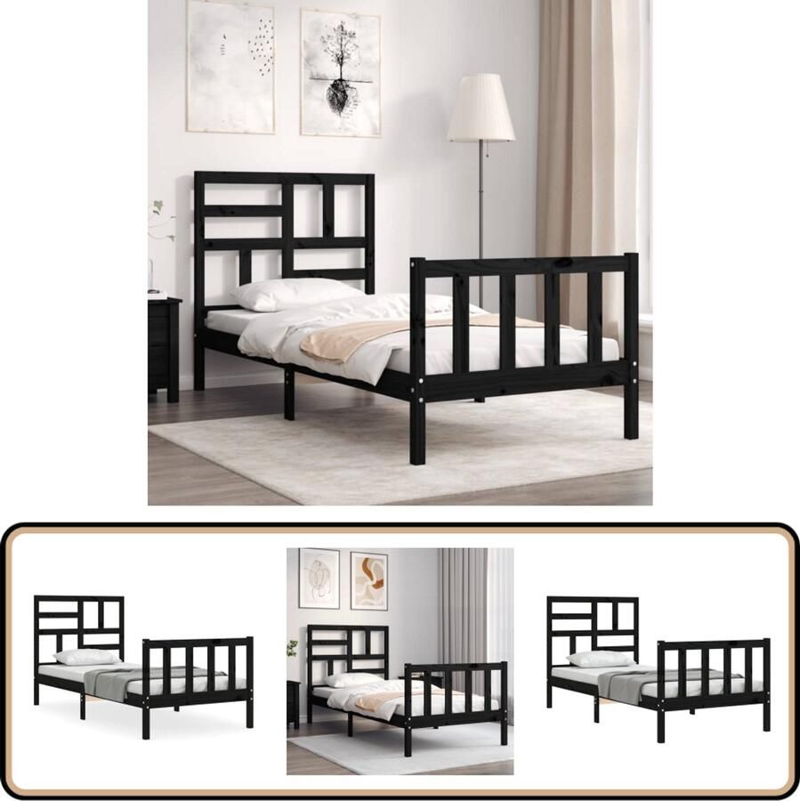 VidaXL Bedframe Massief Hout Zwart 75x190 cm Massief Hout Bed Frame Zwarte Bedpost Grenenhouten Bed Tweepersoons Bed Boxspring Bed Slaapcomfort