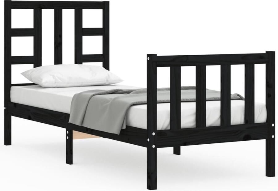 VidaXL Bedframe Massief Hout Zwart 75x190 cm Massief Houten Bed Frame Zwarte Bedpost Grenenhout Bed Tweepersoons Bed Boxspring Bed Stapelbare Bedden King Size Bed - Foto 2