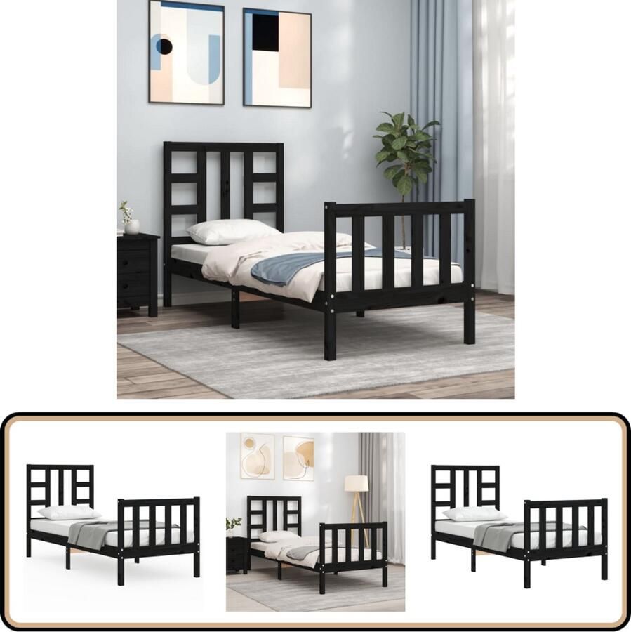 VidaXL Bedframe Massief Hout Zwart 75x190 cm Massief Houten Bed Frame Zwarte Bedpost Grenenhout Bed Tweepersoons Bed Boxspring Bed Stapelbare Bedden King Size Bed