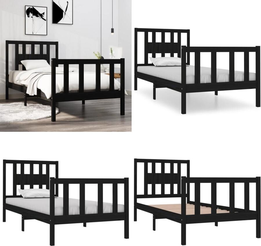 VidaXL Bedframe massief hout zwart 90x190 cm Bedframe Bedframes Eenpersoonsbed Bed