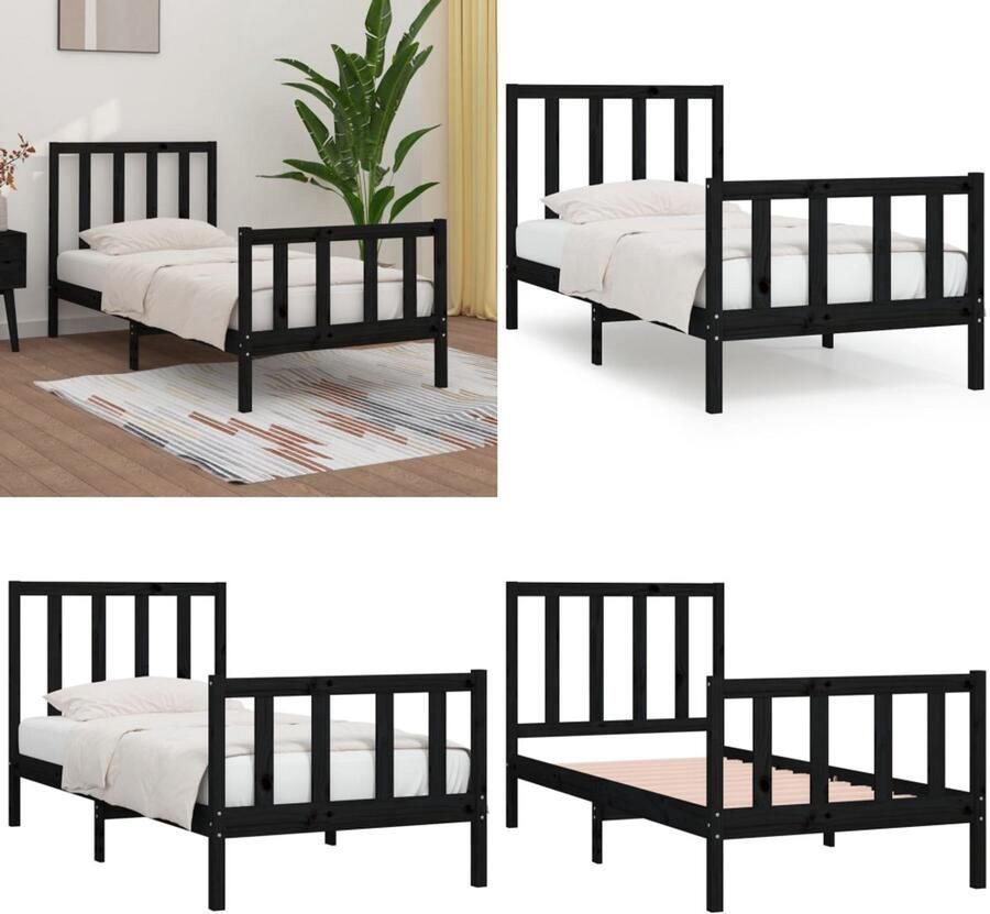 VidaXL Bedframe massief hout zwart 90x190 cm Bedframe Bedframes Eenpersoonsbed Bed