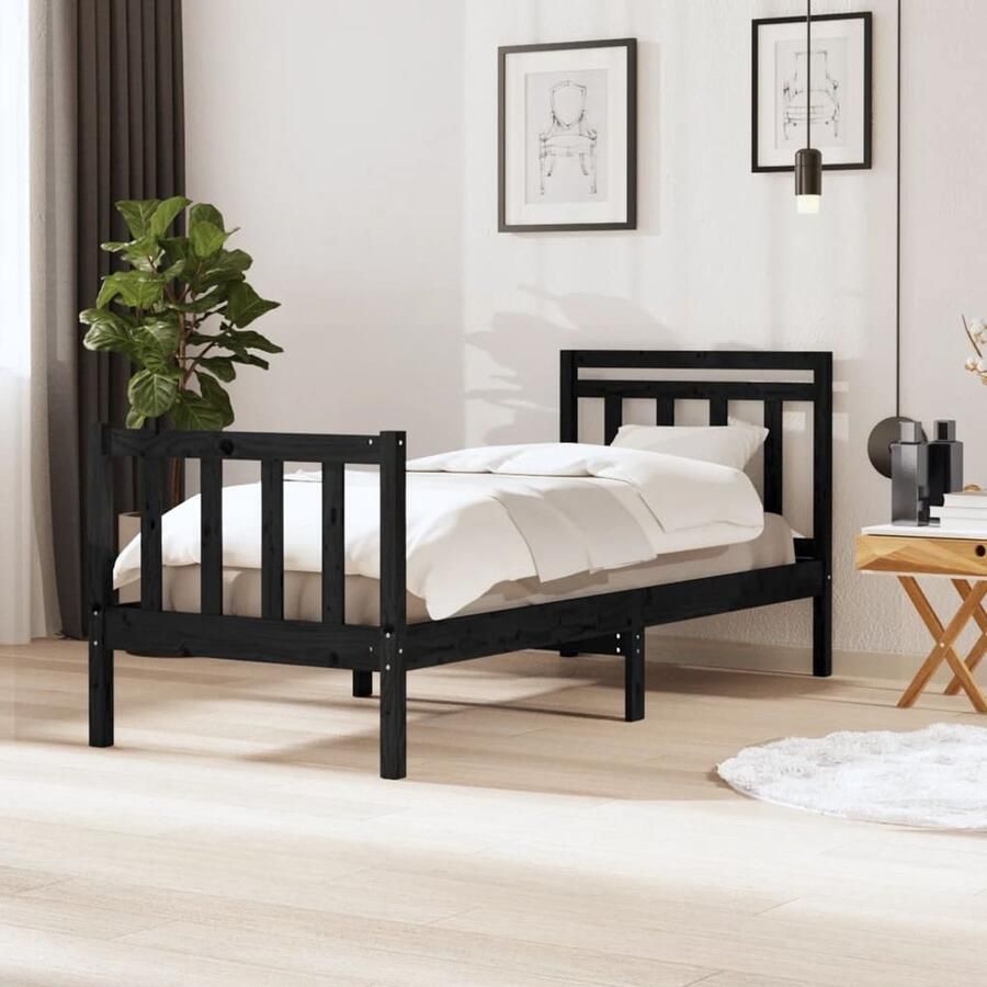VidaXL Bedframe massief hout zwart 90x190 cm Bedframe Slaapcomfort Hout Bed Zwarte Bed Enkel Bed Grenenhout Bed Modern Bed Minimalistisch Bed - Foto 2