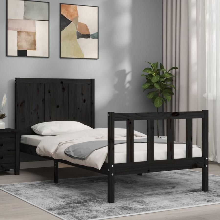 VidaXL Bedframe Massief Hout Zwart 90x190 cm Massief Grenenhouten Bed Frame Zwarte Bed Frame Tweepersoons Bed Houten Bed Met Lattenbodem Design Bed Slaapcomfort - Foto 2