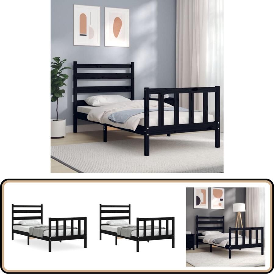 VidaXL Bedframe Massief Hout Zwart 100x200 cm Massief Hout Bed Grenenhout Bed Zwarte Bed Frame Tweepersoons Bed Slaapkamer Meubels