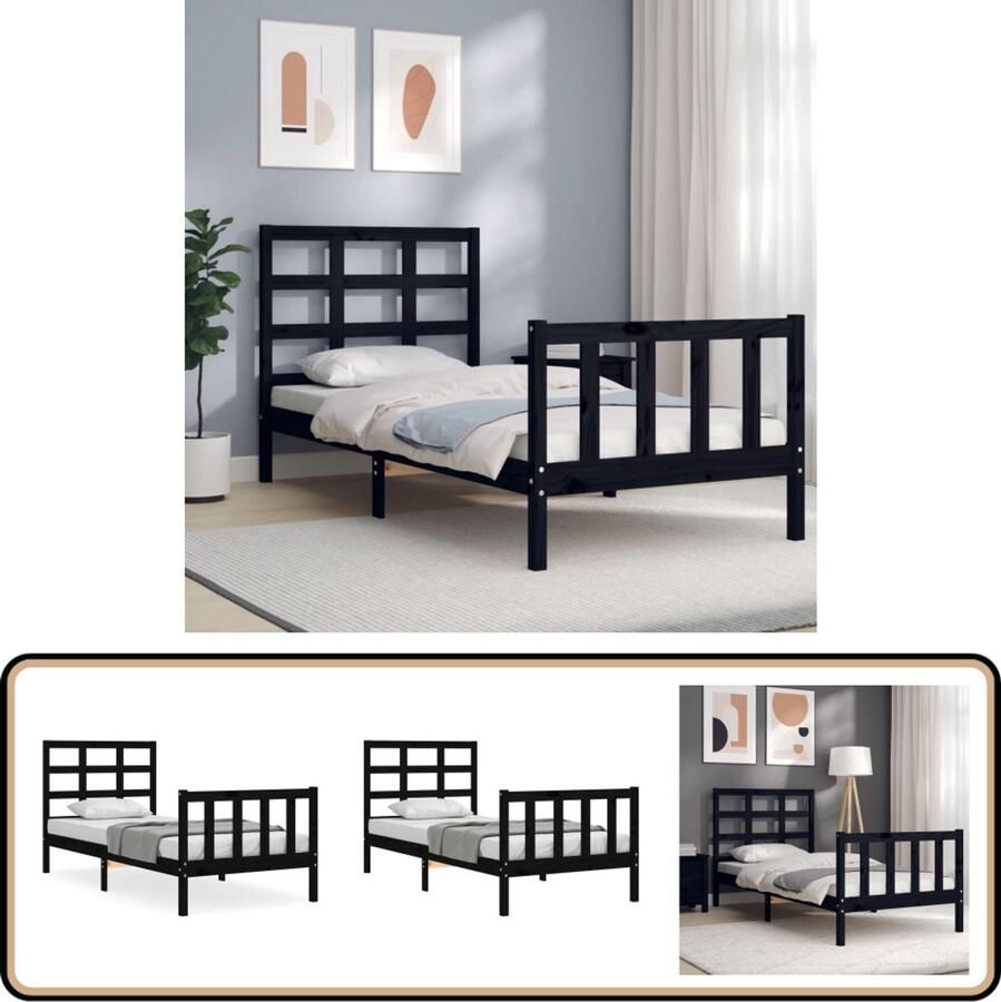 VidaXL Bedframe Massief Hout Zwart 90x190 cm Massief Houten Bed Frame Zwarte Bed Frame Enkel Bed Slaapkamer Meubels Houten Bed