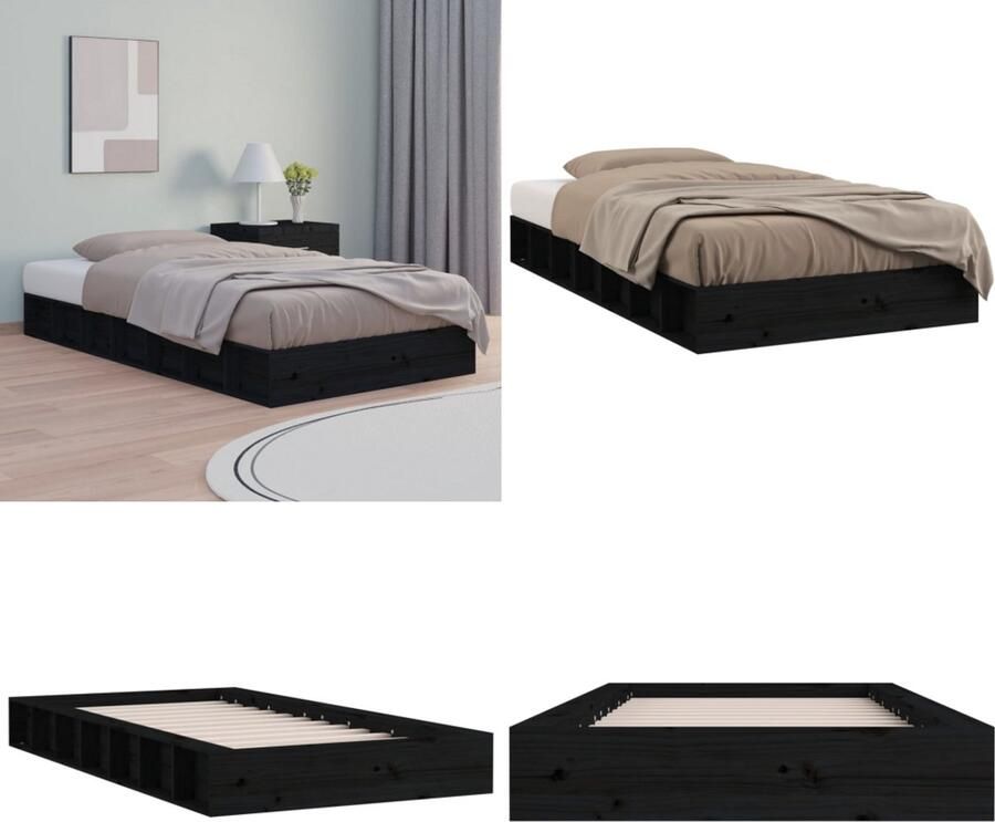 VidaXL Bedframe massief hout zwart 90x200 cm Bedframe Bedframes Bed Bedbodem