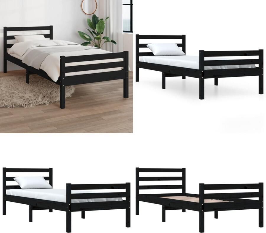 VidaXL Bedframe massief hout zwart 90x200 cm Bedframe Bedframes Bed Bedbodem