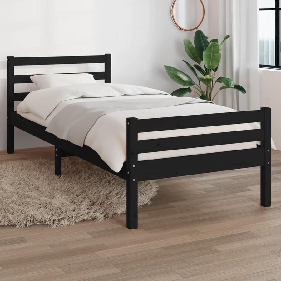 VidaXL Bedframe Massief Hout Zwart 90x200 cm Houten Bedframe Enkelpersoonsbed Tweepersoonsbed Boxspring Slaapcomfort Modern Design Minimalistisch Design Industrieel Design - Foto 2
