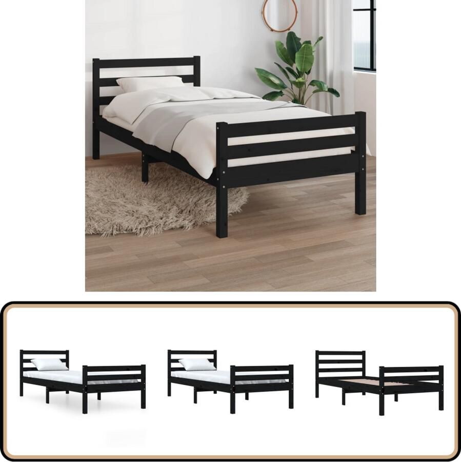 VidaXL Bedframe Massief Hout Zwart 90x200 cm Houten Bedframe Enkelpersoonsbed Tweepersoonsbed Boxspring Slaapcomfort Modern Design Minimalistisch Design Industrieel Design