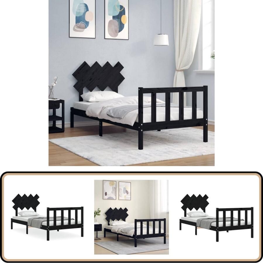 VidaXL Bedframe Massief Hout Zwart 90x200 cm Massief Grenenhouten Bed Frame Zwarte Bed Frame Hoofd- En Voeteneind Tweepersoons Bed Enkel Bed