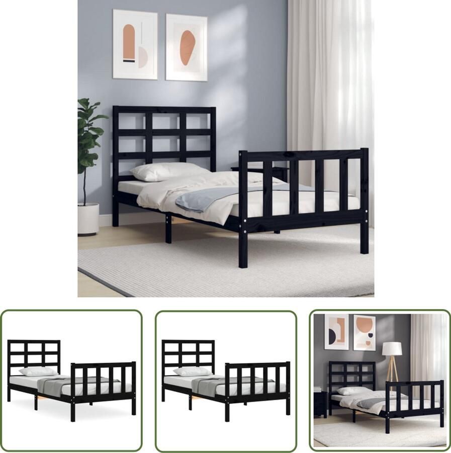 VidaXL Bedframe Massief hout Zwart 90x200 cm Massief Hout Bed Frame Zwarte Bed Frame Grenenhout Bed Frame King Size Bed Frame Tweepersoons Bed Frame Boxspring Bed Frame - Foto 2