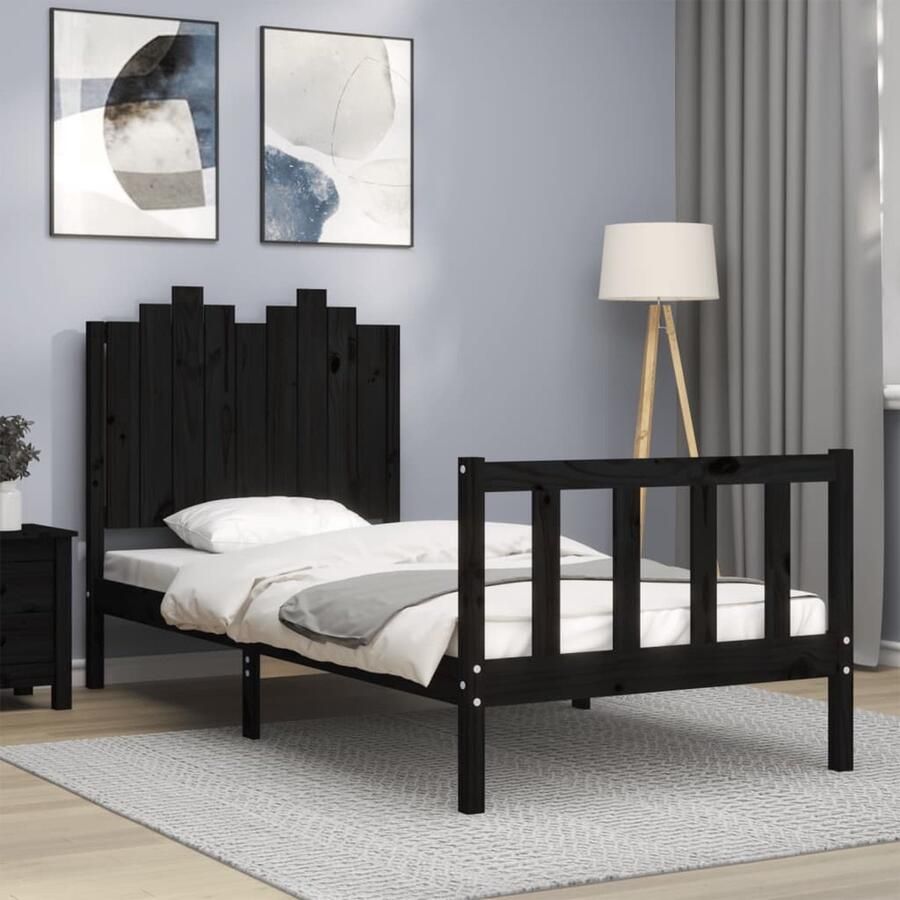 VidaXL Bedframe Massief Hout Zwart 90x200 cm Massief Hout Bed Houten Bedframe Black Bed Frame Tweepersoons Bed King Size Bed Slaapcomfort Bedroom Furniture - Foto 2