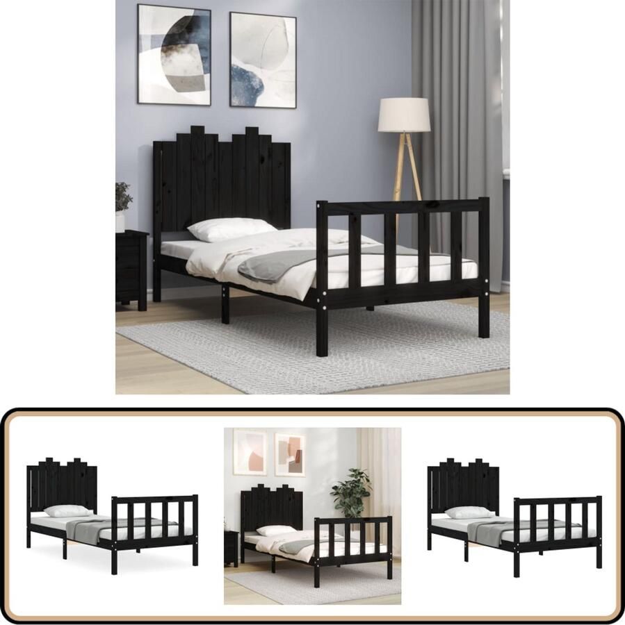 VidaXL Bedframe Massief Hout Zwart 90x200 cm Massief Hout Bed Houten Bedframe Black Bed Frame Tweepersoons Bed King Size Bed Slaapcomfort Bedroom Furniture