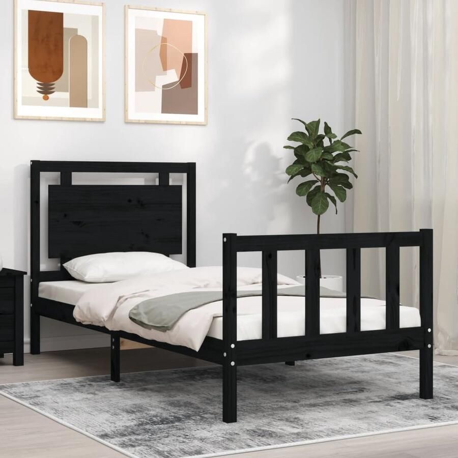 VidaXL Bedframe Massief Hout Zwart 100x200 cm Massief Hout Bed Frame Grenenhout Bed Zwart Bed Boxspring Bed Tweepersoons Bed King Size Bed Slaapcomfort Bedroom Furniture - Foto 2