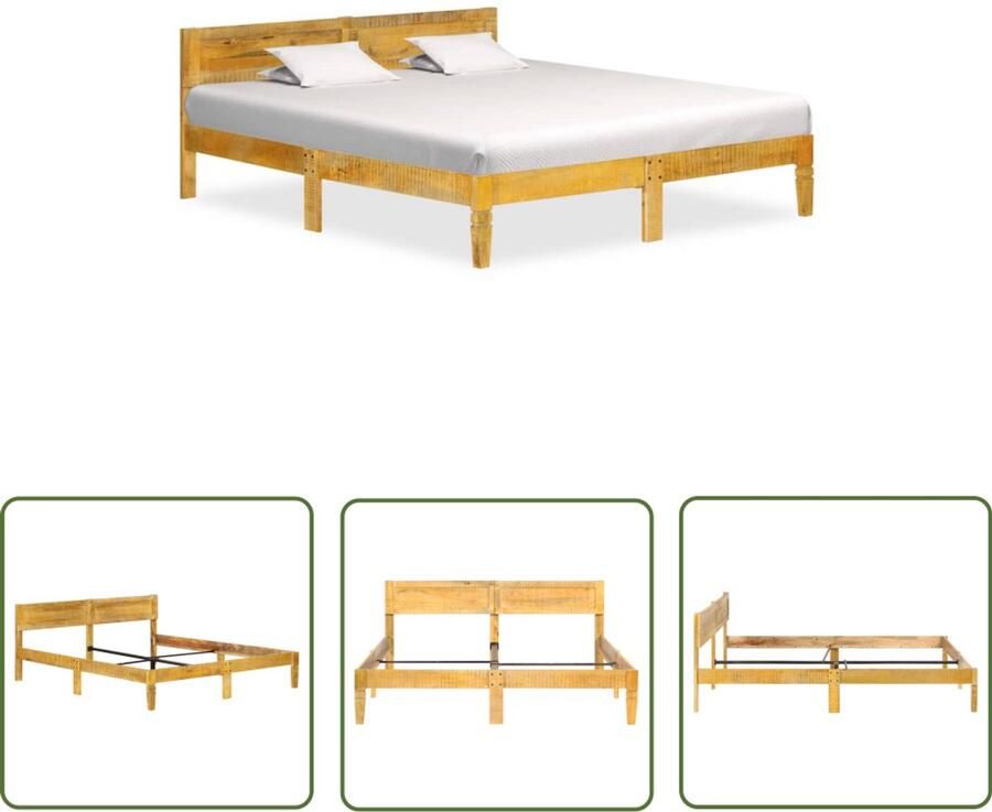 VidaXL Bedframe Massief Mangohout 140x200 cm Naturel Massief Mangohouten Bed Tweepersoons Bed Bruine Bed Frame Bed Frame 140x200 Vintage Bed Design Bed Natuurlijk Bed