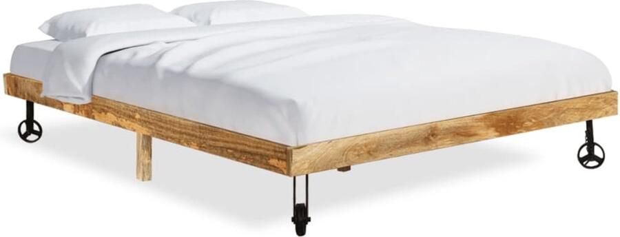 VidaXL Bedframe Massief Mangohout 200x200 cm Houten Bed Industrieel Bed Tweepersoonsbed Mangohout Bed Metalen Bed Frame Vintage Bed Design Bed - Foto 2
