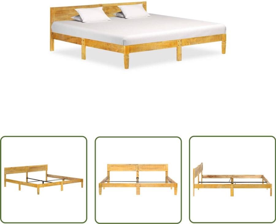 VidaXL Bedframe Massief Mangohout 200x200 cm Stijlvol Mangohouten Bed Frame Massief Mangohout Tweepersoons Bed Bruine Bed Frame Vintage Bed Frame Klassiek Bed Frame