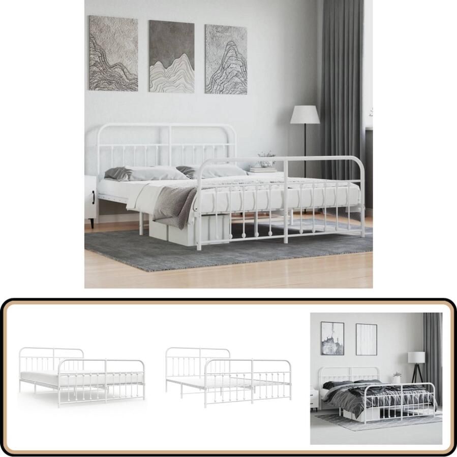 VidaXL Bedframe Met Hoofd- en Voeteneinde 180x200 cm Robuust Bed Frame Klassiek Bed Elegante Bedden Tijdloos Bed Wit Bed Metalen Bedframe Staal Bedframe Boxspring Bed