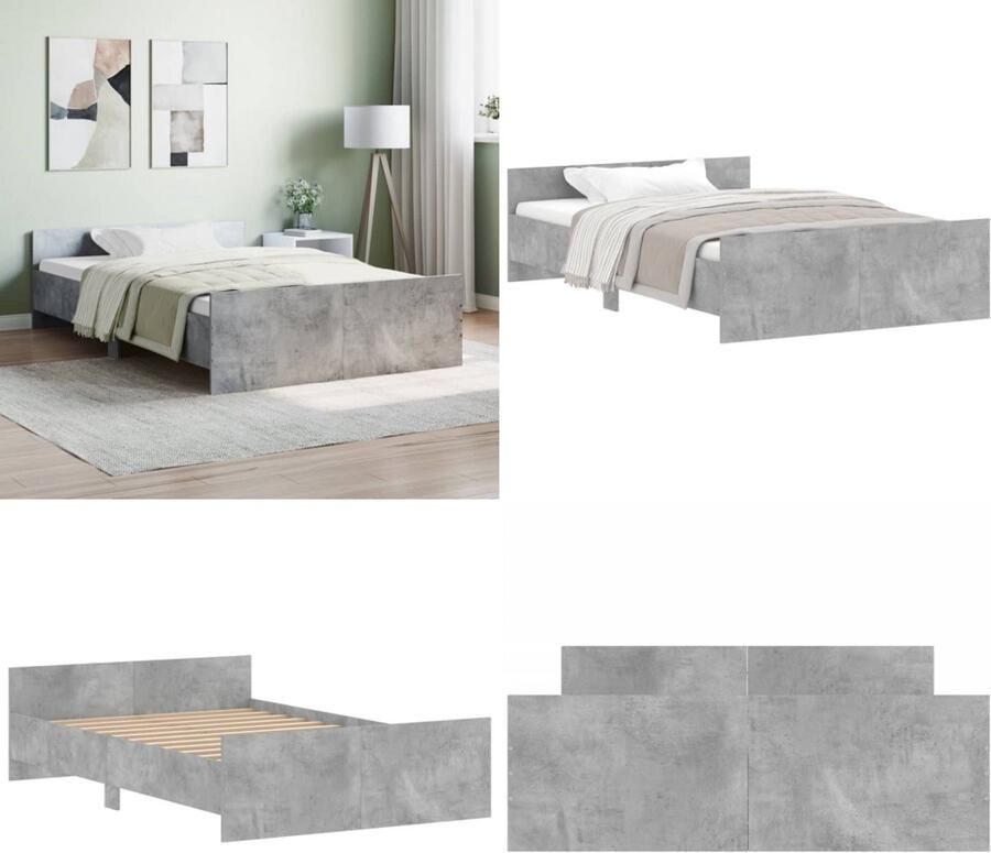 VidaXL Bedframe met hoofd- en voeteneinde betongrijs 120x190 cm Bedframe Bedframes Bed Bedbodem