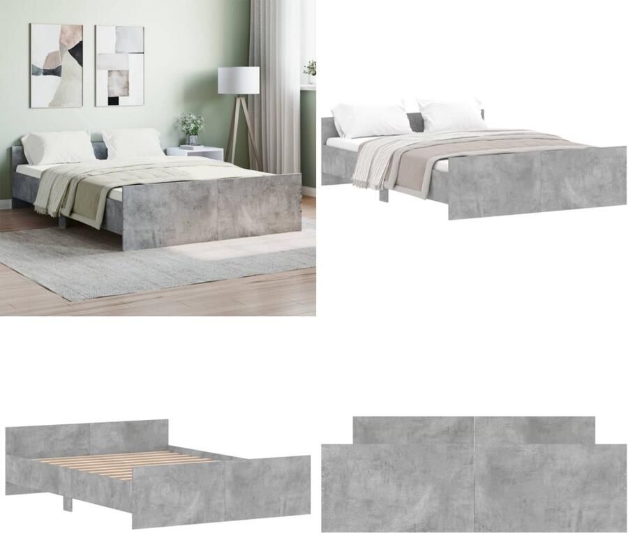 VidaXL Bedframe met hoofd- en voeteneinde betongrijs 135x190 cm Bedframe Bedframes Bed Bedbodem