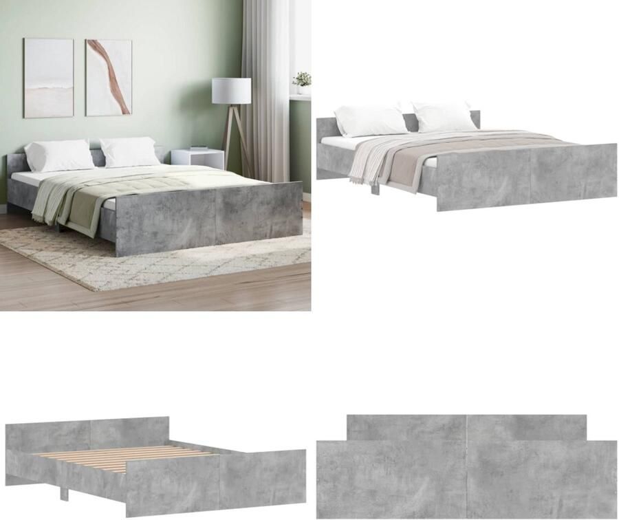 VidaXL Bedframe met hoofd- en voeteneinde betongrijs 140x200 cm Bedframe Bedframes Bed Bedbodem