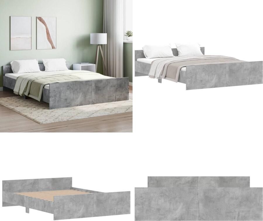 VidaXL Bedframe met hoofd- en voeteneinde betongrijs 150x200 cm Bedframe Bedframes Bed Bedbodem