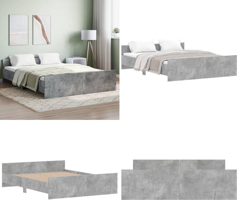 VidaXL Bedframe met hoofd- en voeteneinde betongrijs 160x200 cm Bedframe Bedframes Bed Bedbodem