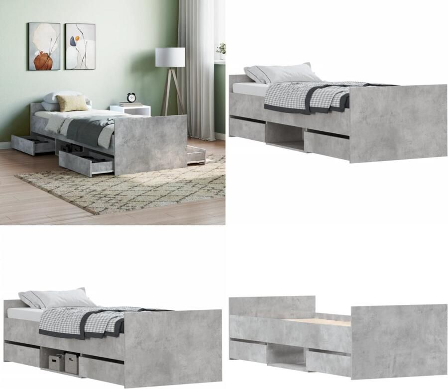 VidaXL Bedframe met hoofd- en voeteneinde betongrijs 75x190 cm Bedframe Bedframes Bed Bedbodem