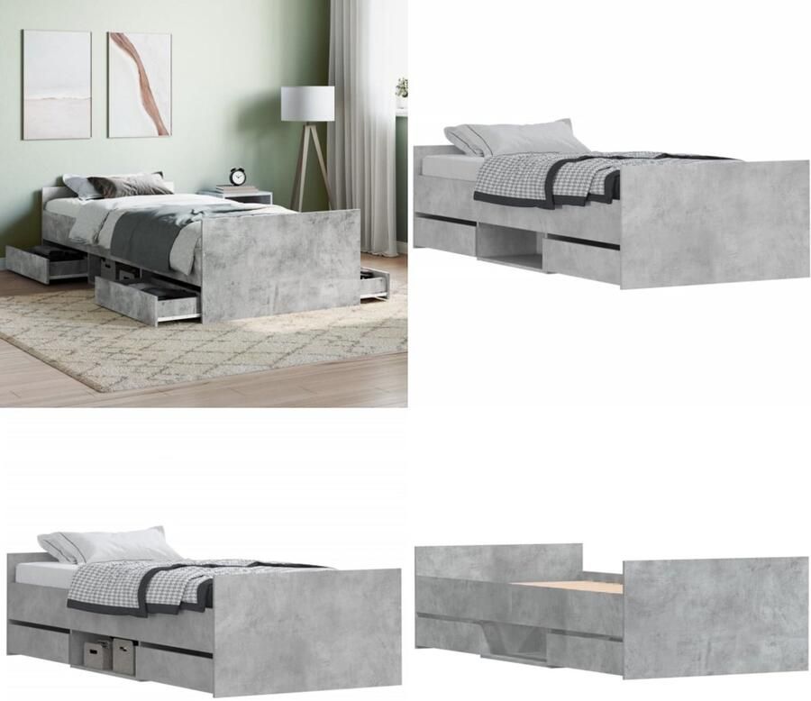 VidaXL Bedframe met hoofd- en voeteneinde betongrijs 90x190 cm Bedframe Bedframes Bed Bedbodem
