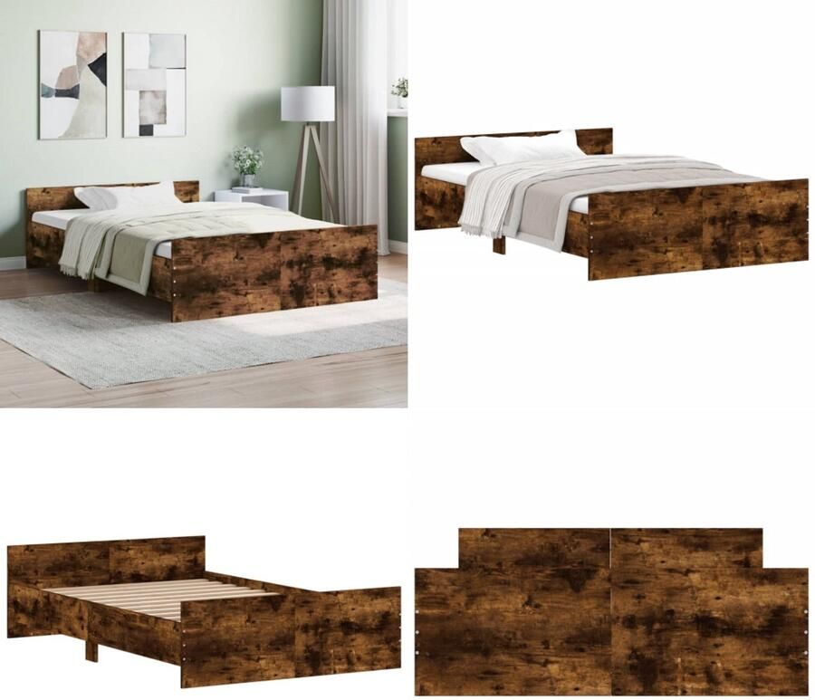 VidaXL Bedframe met hoofd- en voeteneinde gerookt eiken 120x200 cm Bedframe Bedframes Bed Bedbodem