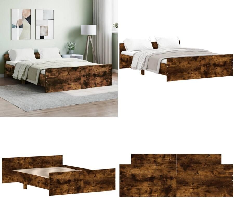 VidaXL Bedframe met hoofd- en voeteneinde gerookt eiken 140x190 cm Bedframe Bedframes Bed Bedbodem