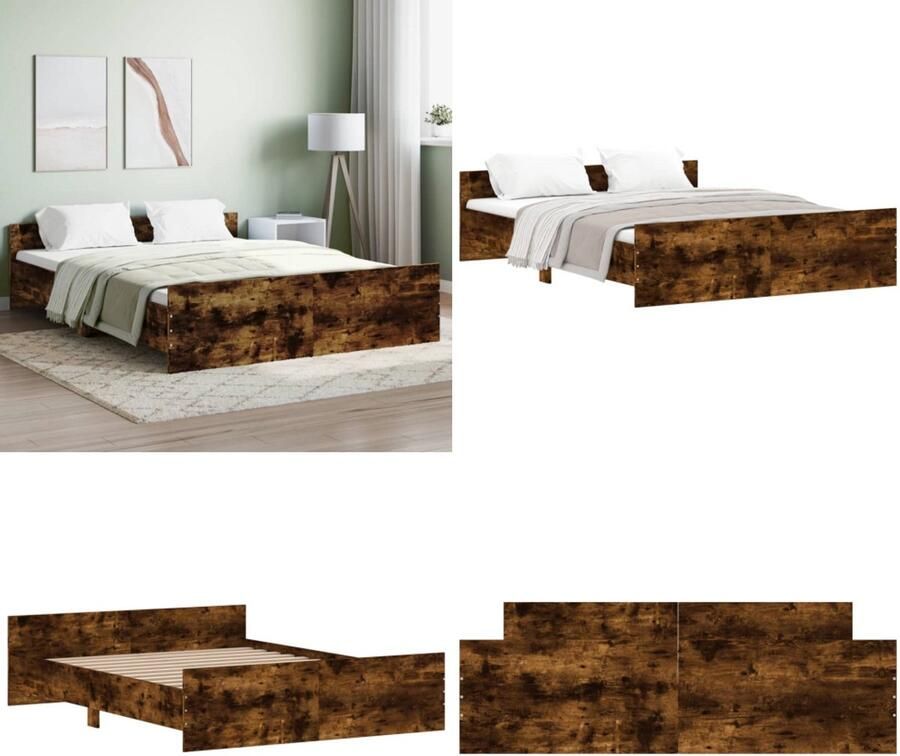 VidaXL Bedframe met hoofd- en voeteneinde gerookt eiken 150x200 cm Bedframe Bedframes Bed Bedbodem