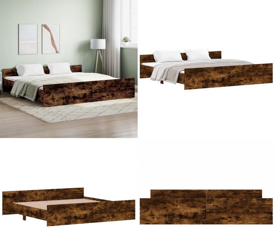 VidaXL Bedframe met hoofd- en voeteneinde gerookt eiken 180x200 cm Bedframe Bedframes Bed Bedbodem