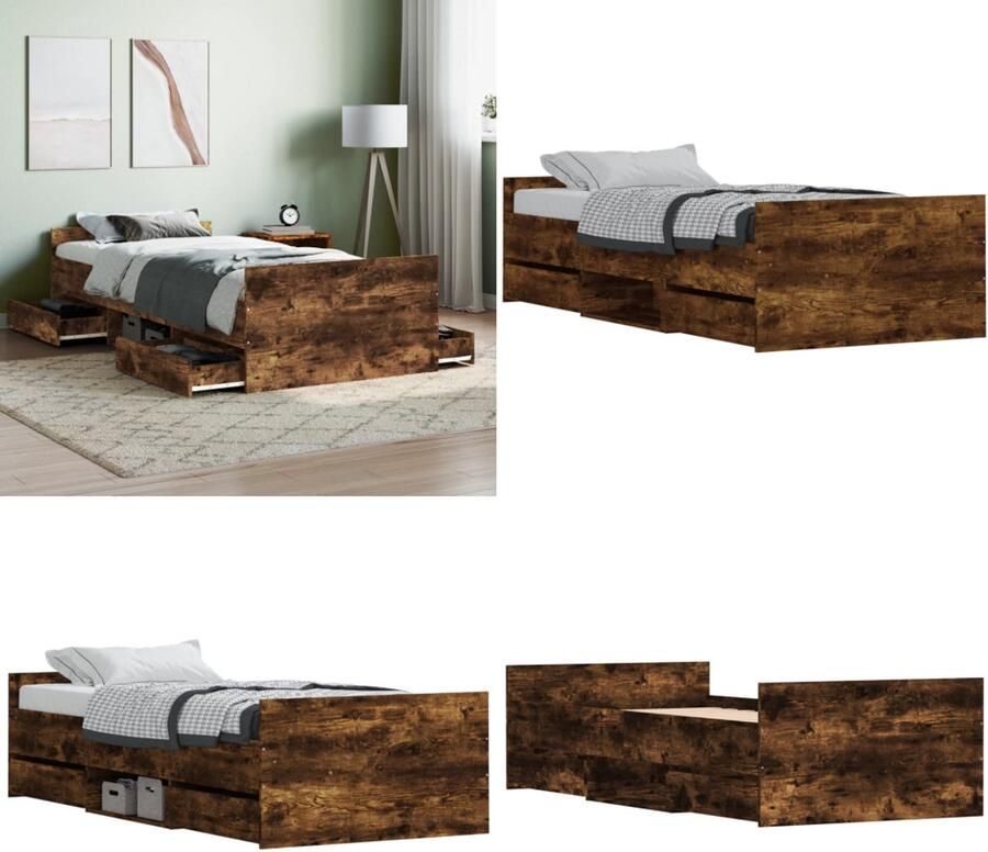 VidaXL Bedframe met hoofd- en voeteneinde gerookt eikenkleur 90x190 cm Bedframe Bedframes Bed Bedbodem