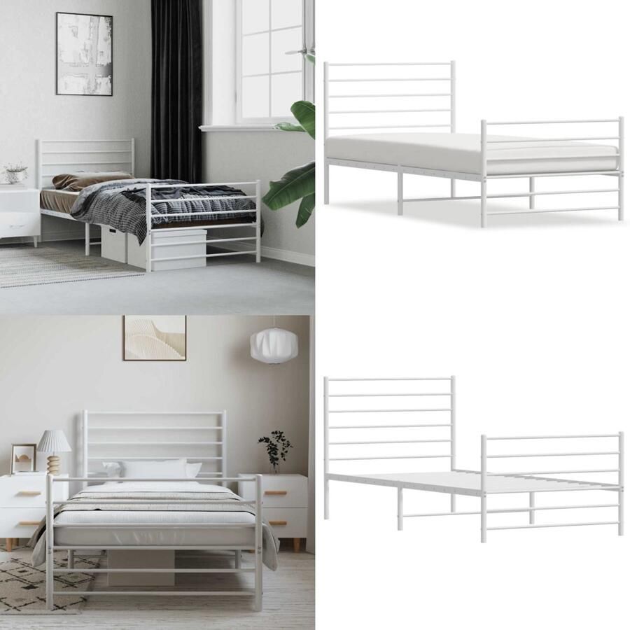 VidaXL Bedframe met hoofd- en voeteneinde metaal wit 100x190 cm Bedframe Bedframes Eenpersoonsbed Bed