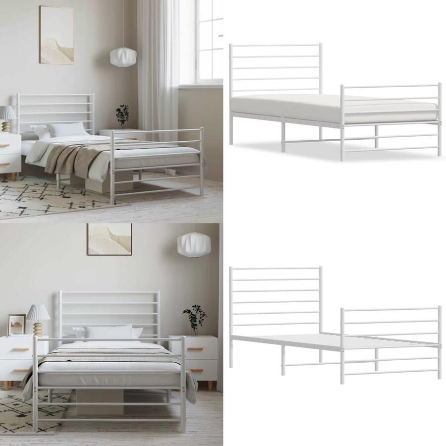 VidaXL Bedframe met hoofd- en voeteneinde metaal wit 100x200 cm Bedframe Bedframes Eenpersoonsbed Bed