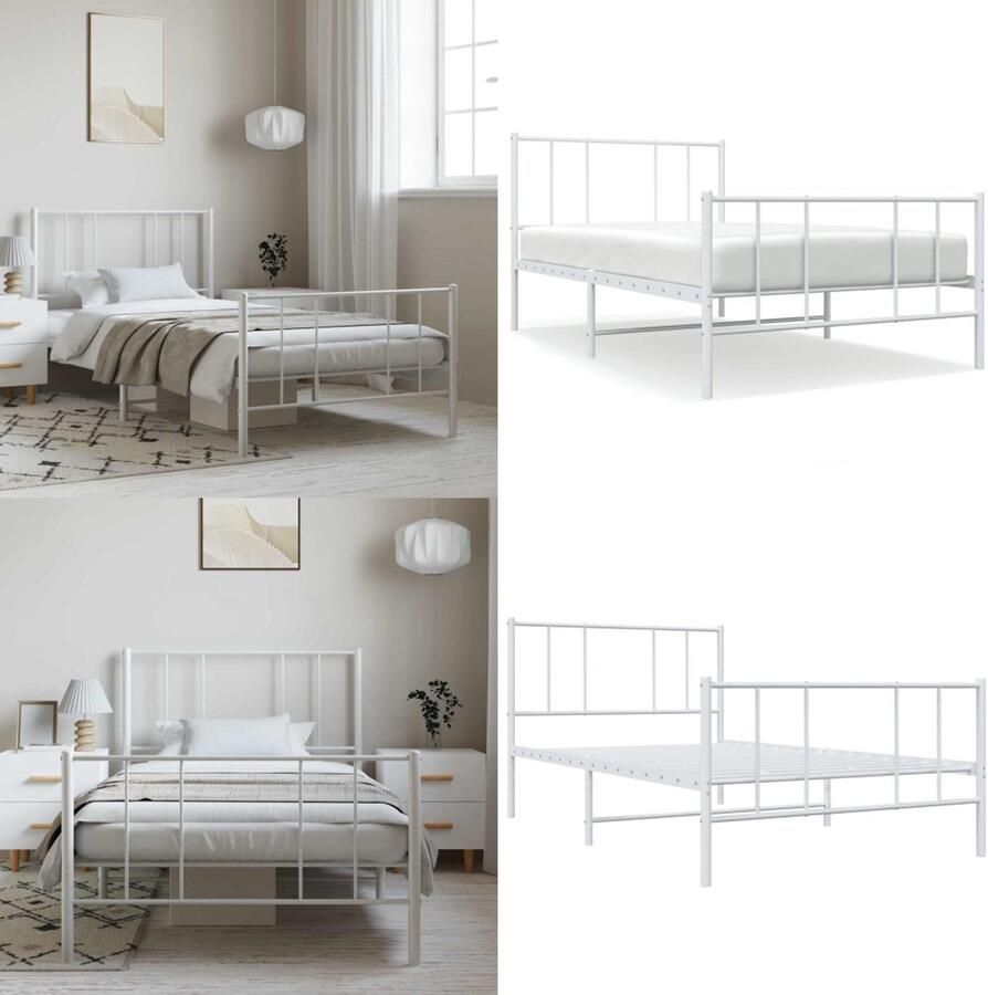 VidaXL Bedframe met hoofd- en voeteneinde metaal wit 100x200 cm Bedframe Bedframes Eenpersoonsbed Bed