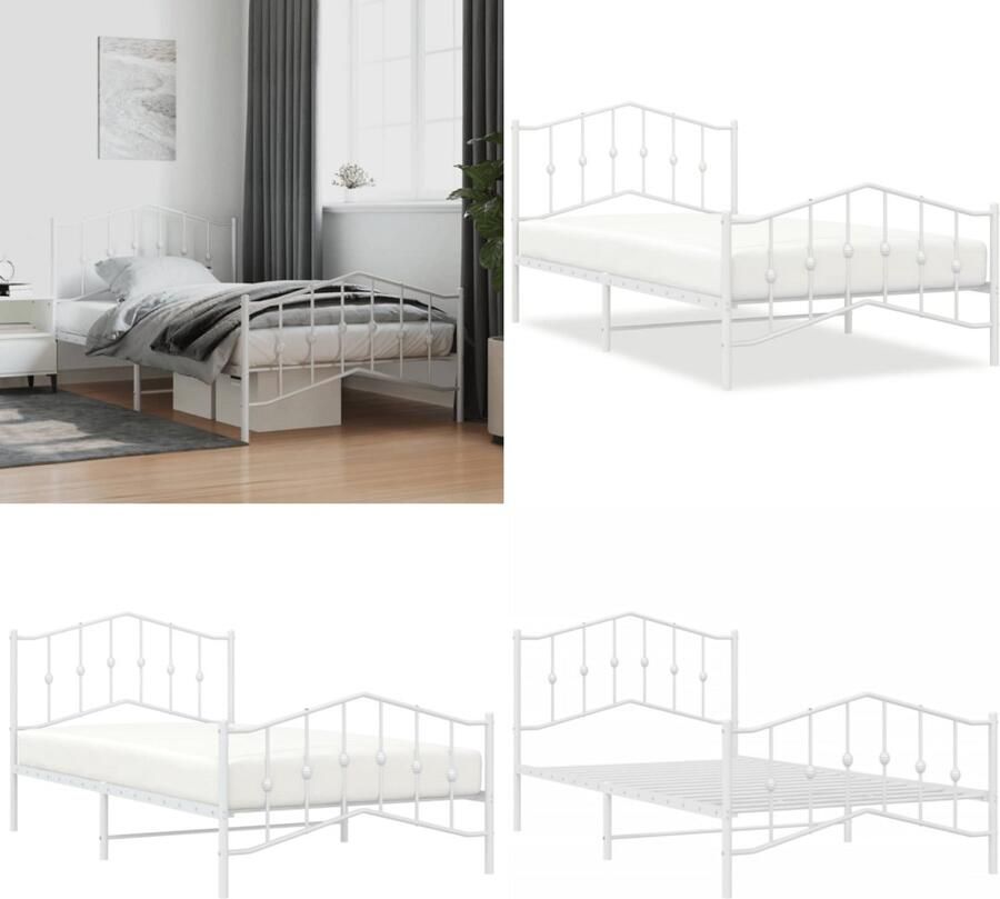 VidaXL Bedframe met hoofd- en voeteneinde metaal wit 107x203 cm Bedframe Bedframes Eenpersoonsbed Bed