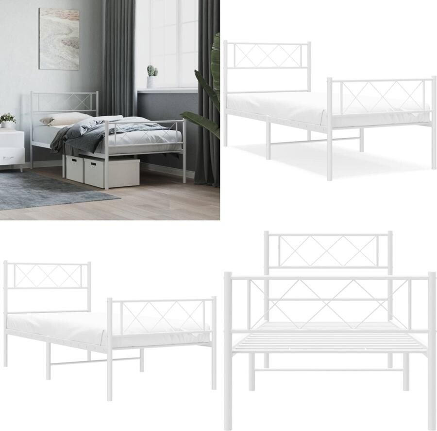 VidaXL Bedframe met hoofd- en voeteneinde metaal wit 107x203 cm Bedframe Bedframes Eenpersoonsbed Bed