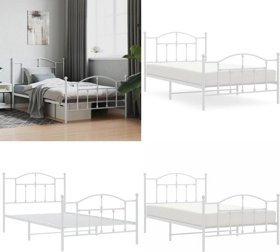 VidaXL Bedframe met hoofd- en voeteneinde metaal wit 107x203 cm Bedframe Bedframes Eenpersoonsbed Bed