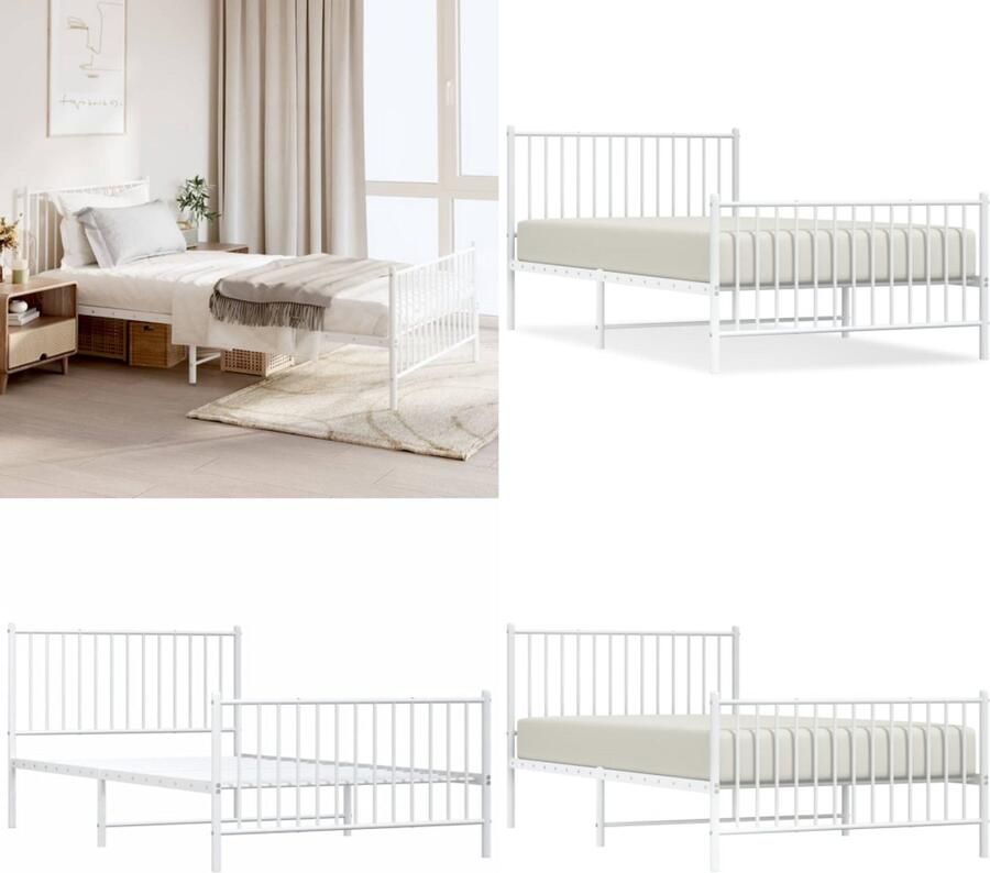 VidaXL Bedframe met hoofd- en voeteneinde metaal wit 107x203 cm Bedframe Bedframes Eenpersoonsbed Bed