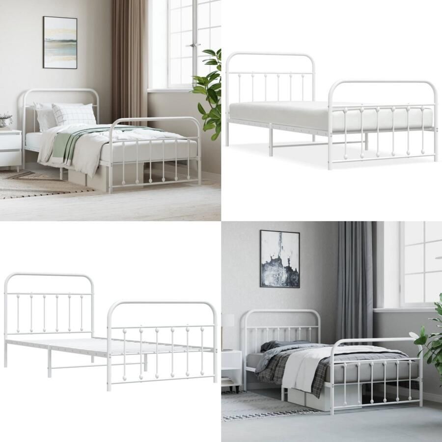 VidaXL Bedframe met hoofd- en voeteneinde metaal wit 107x203 cm Bedframe Bedframes Eenpersoonsbed Bed
