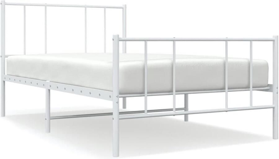 VidaXL Bedframe Metaal 107x203 cm Wit Robuust Bed Frame Klassiek Bed Metalen Bedframe Wit Bedframe Slaapcomfort Boxspring Bed Hoofdbord Voetenbord - Foto 2