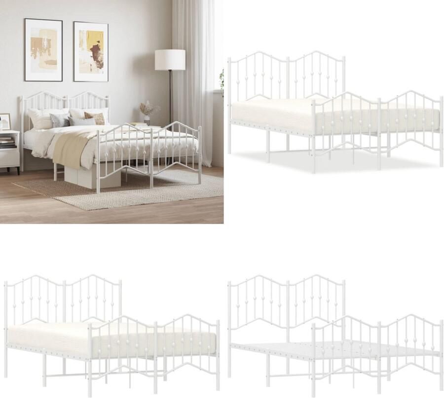 VidaXL Bedframe met hoofd- en voeteneinde metaal wit 120x190 cm Bedframe Bedframes Tweepersoonsbed Bed