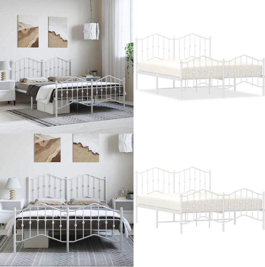 VidaXL Bedframe met hoofd- en voeteneinde metaal wit 135x190 cm Bedframe Bedframes Tweepersoonsbed Bed
