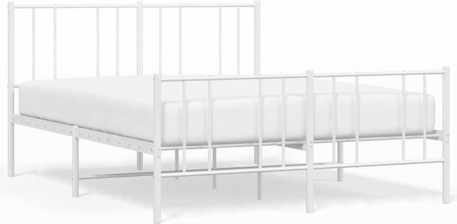 VidaXL Bedframe Metalen frame 135x190 cm Wit Robuust Bed Frame Klassiek Bed Frame Metalen Bed Frame Wit Bed Frame Staal Bed Frame Eenpersoons Bed Frame - Foto 2
