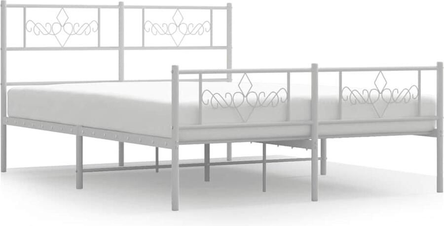 VidaXL Bedframe Metaal 135x190 cm Wit Metalen Bedframe Klassiek Bed Wit Bed Met Opbergruimte Staal Bedframe King Size Bed Tweepersoonsbed - Foto 3