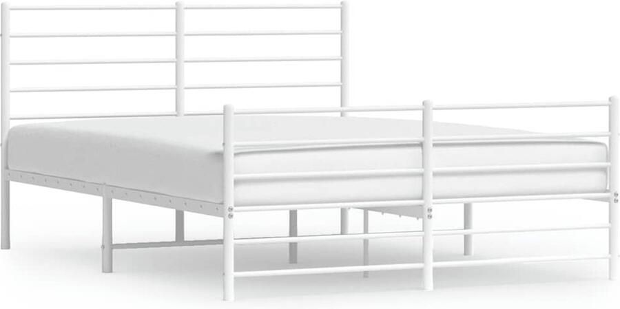 VidaXL Bedframe Wit 135x190 cm Metaal Staal Frame Wit Bed Tweepersoons Bed Boxspring Bed Frame Classic Slaapcomfort - Foto 2