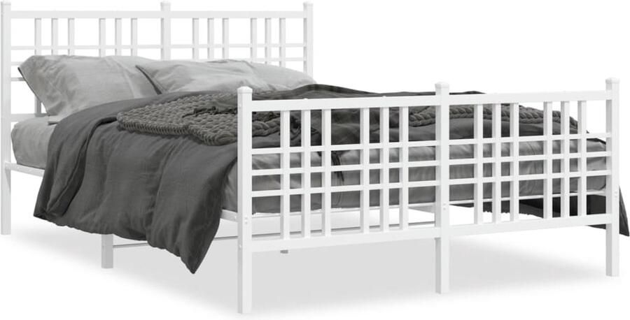 VidaXL -Bedframe-met-hoofd--en-voeteneinde-metaal-wit-137x190-cm - Foto 3