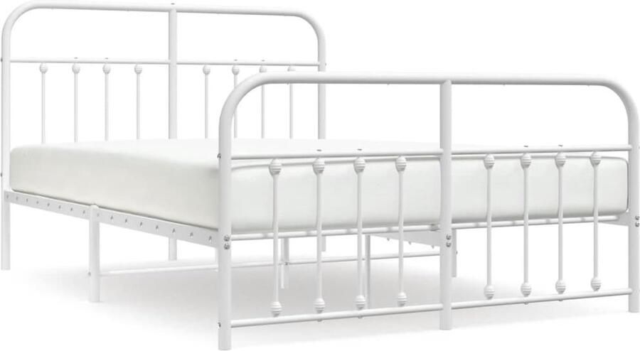 VidaXL Bedframe 150x200 cm Wit Staal Klassieke Bedframe Metalen Bedframe Staal Bedframe Met Opbergruimte Boxspring Bedframe Tweepersoons Bedframe King Size Bedframe Wit Bedframe - Foto 2